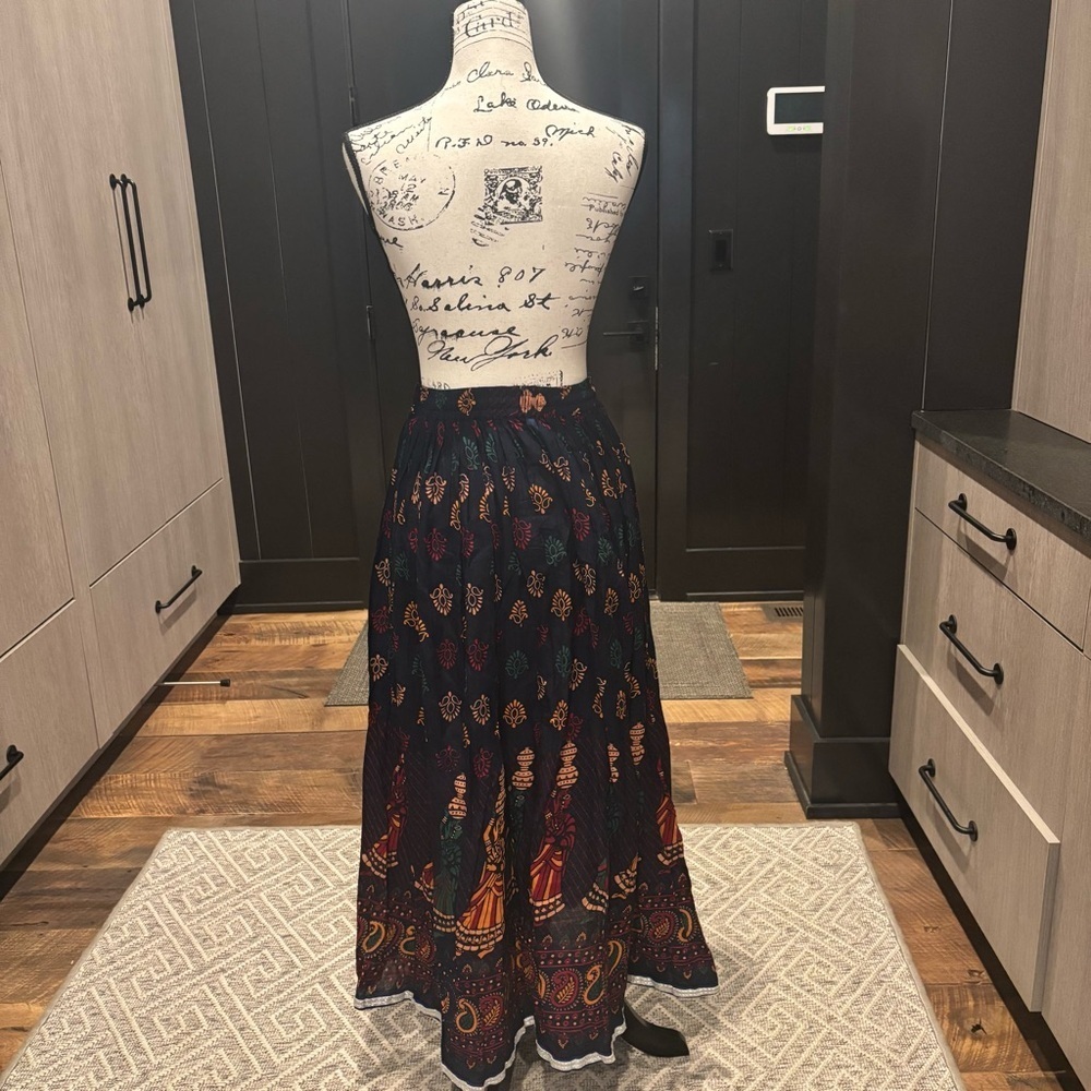 🌸 Vintage 70s/80s Indian Cotton Block Print Maxi Skirt 🌸 - Picture 3 of 5